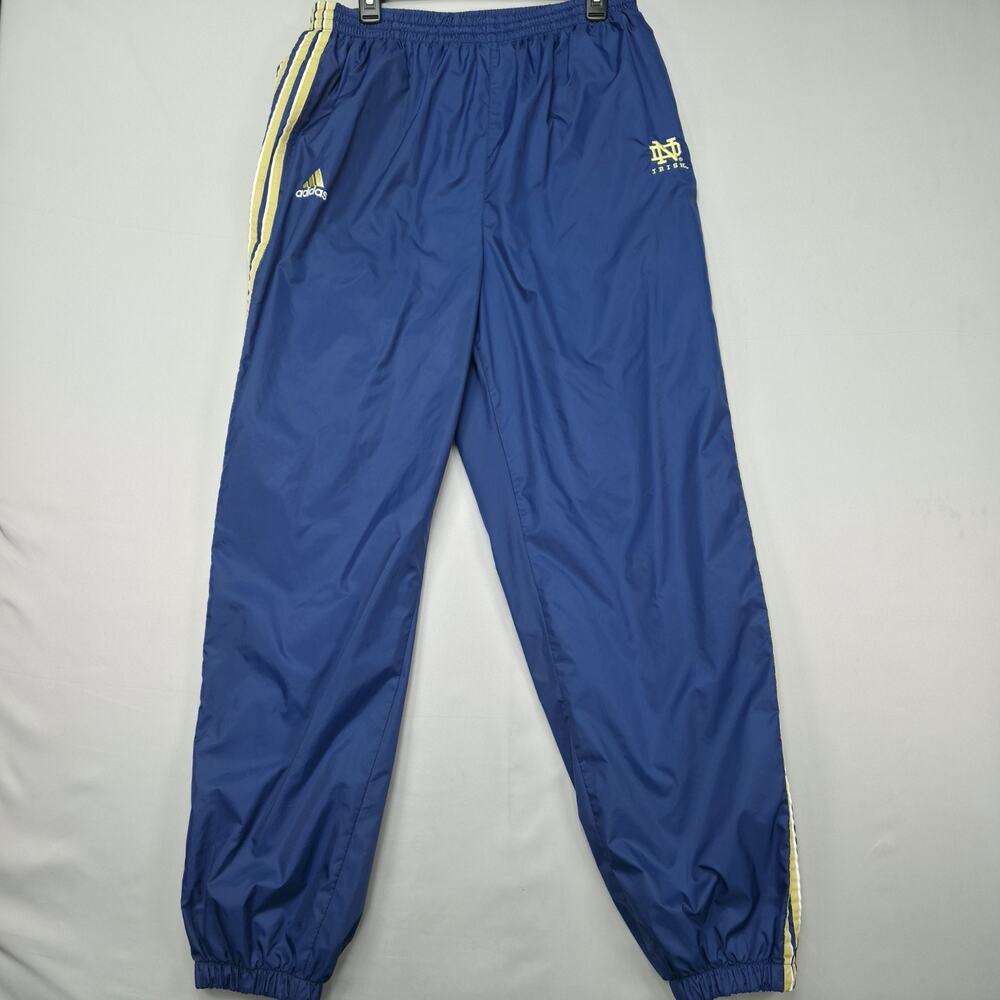 Adidas Notre Dame Irish Team Issue Wind Pants XL Blue 3 Stripe Mesh Lined